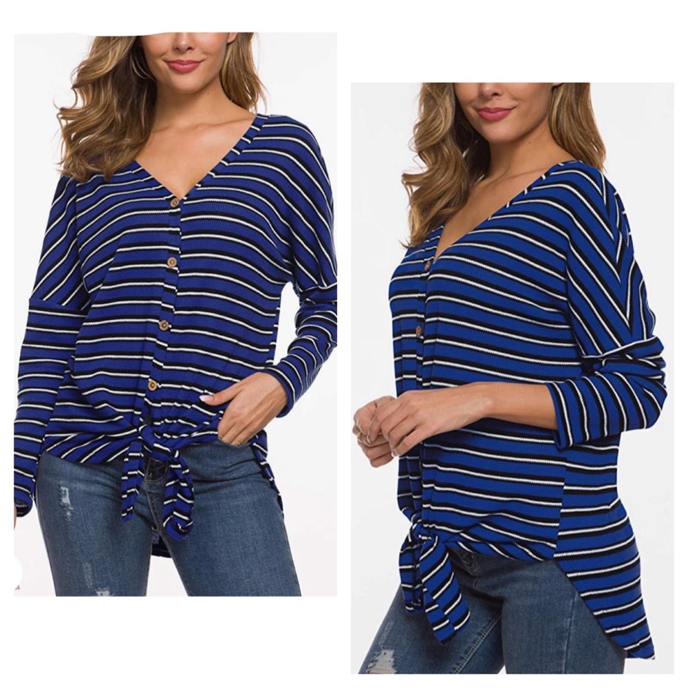 Waffle Knit Button Down Long Sleeve Top